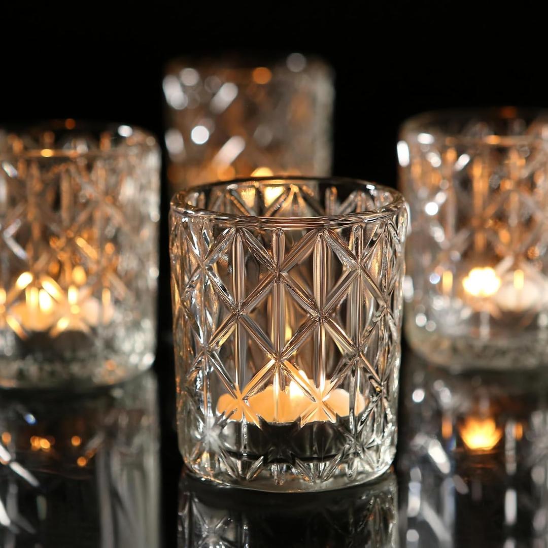 48 Pack Clear Votive Candle Holders, Vintage Glass Candle Holder for Floating Candle, Tealight Candle Holder for Table Centerpieces Home Bridal Shower Birthday Christmas Wedding Table Decor(48)