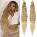 Curly Deep Wave Braiding Hair,26 Inch T27/613 Color Ocean Wave Crochet Hair for Black Women, 2 Packs Ombre Long Wavy Hair for Boho Braids
