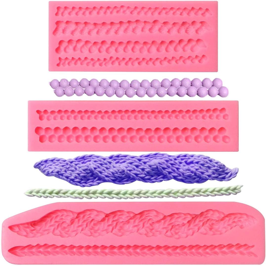 Knitting Silicone Mold, 3 Packs Weave Knit Patterns Rope Fondant Mold for Chocolate Sugarcraft Knitter Wedding Cake Decoration, Polymer Clay Birthday Cupcake Toppers Gumpast