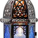 DECORKEY Vintage Candle Lantern, 12.8 Moroccan Style Decorative Metal Hanging&Tabletop Lantern, Ramadan Christmas Candle Holder Decorations for Home Outdoor Patio (Blue) (Large)