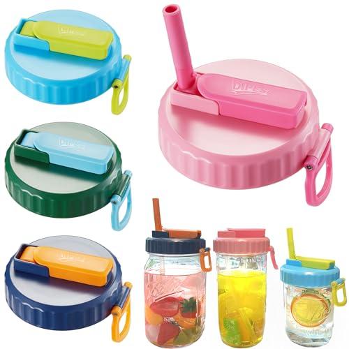 DIPESI 3  Pack Wide Mouth Mason Jar Lids with Straw, Leak-Proof Covers for Drinking or Storage, Fits Ball & Kerr Mason Jars