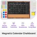 Magnetic Chalkboard Calendar 24x36 Inches, Framed Chalk Board for Wall Organization, Planning/School Timetable/Memo, Hanging Magnetic Surface for Office, School, Home