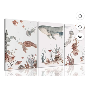 Wodkwq Ocean Nursery Decor, Set of 3 Boys Room Sea Animal Wall Art Picture Canvas Prints, 16x24in Framed