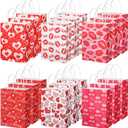 Yexiya 150 Pces Valentine's Day Gift Bags Bulk with Handle Bulk Small Heart Pink Red Reusable Tote Valentines Goody Candy Treat Bags Party Favors Gift Wrapping Supplies 8 x 6 x 3 Inch