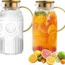 2 Pack 2 Liter/68 oz Glass Pitcher with Lid, Water Pitchers with Handle for Fridge, Large Jug for Iced Tea, Coffee, Borosilicate Glass Carafe for Hot/Cold Brew Drink and Homemade Beverage, Gold
