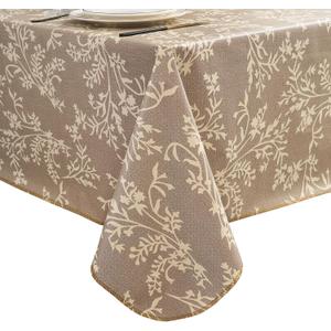LIBERECOO Vinyl Tablecloth with Flannel Backing Indigo Botanical Charm, Waterproof, Wipeable, Durable Table Cover  4 Colors (54" x 54" (Square), Rustic Cocoa)