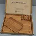 3 Packs Bamboo Cutting Board Set with Non Slip Feet Holder and Over Sink Nice Solid Thick Wood Juice Groove Chopping Board Extra Large Big Small Best Hardwood Kitchen Organic Vegetable Meat BBQ Kit (Brown)