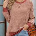 5 x SHEWIN Women Fall Sweatshirt Lightweight Long Sleeve Pullover Tops Casual Oversized Shirts Color Black Patchwork Shirts Size M Red