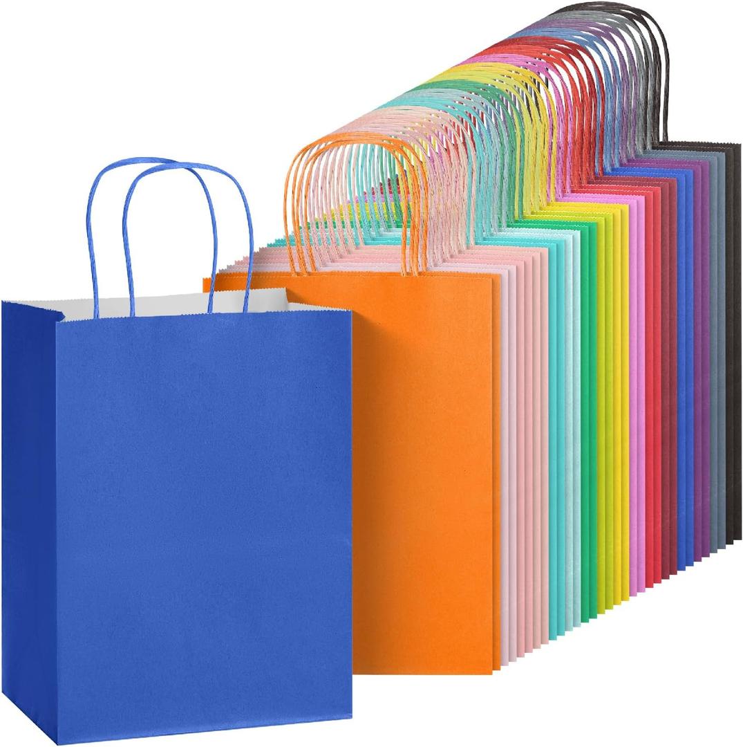 Mr. Pen- Paper Gift Bags with Handles, 32 Pack, 7.6" x 4.7" x 10.6", Colorful, Craft Paper Bags with Handles Bulk, Party Favor Bag, Christmas Gift Bag (Assorted Colors)