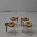 Pinkunn Set of 4 Glass Stripe Jar Glass with Bamboo Spoons 20 Fl oz Overnight Oats Containers with Lids Coffee Sugar Container Set for Kitchen Food Storage Coffee Tea Sugar (Oval)