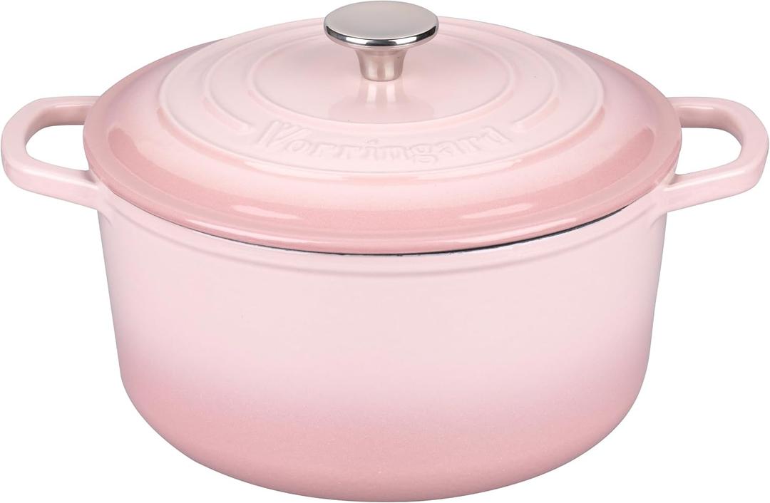 VORRINGARD Enameled Cast Iron Dutch Oven Pot with Lid, for Sourdough Bread Baking, Round Dutch Ovens, 4.5 Quart, Pink