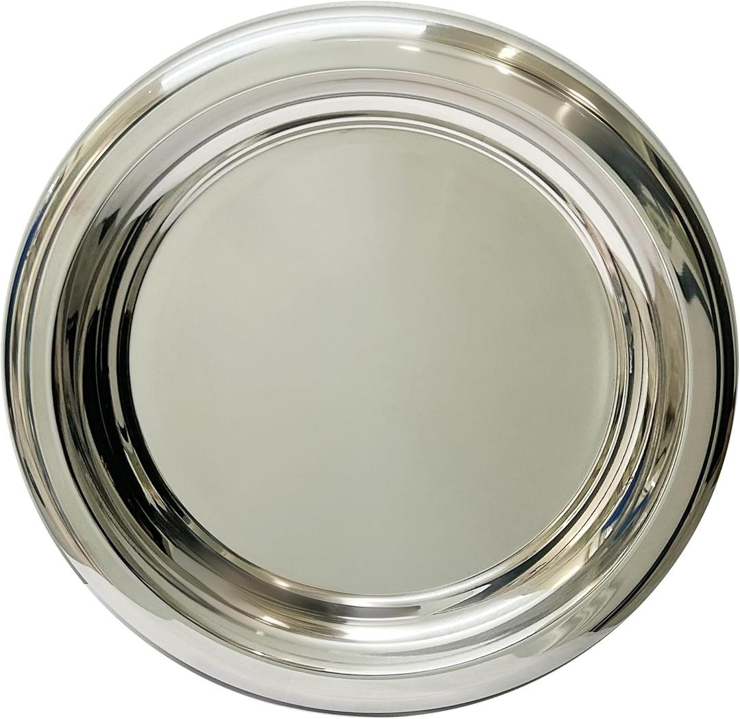 Stainless Steel Round Serving Tray,Metal Decorative Tray,Display Serving Platter for Wine and Glasses,12 Inches