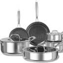 COOKER KING Non Stick Pots and Pans Set, 10pcs Hybrid Stainless Steel Cookware Set, Frying Pans, Saucepans, Saute Pan & Stock Pot, Non Toxic, Oven & Dishwasher Safe, Induction & All Cooktop Compatible