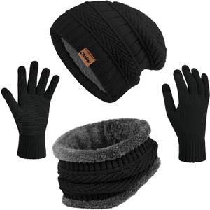 Winter Hats for Women Beanie Hat Warm Thick Knit Skull Cap Hat and Scarf Gloves Sets