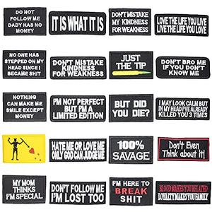 U-Sky Sew or Iron on Embroidered Patches | 20 Attitude Slogans Designs | Edgy Sarcastic Humorous Motto | Alternative Fashion Quotes | Jackets Caps Hats Bags Denim Jeans | Multiple Sizes 20PCs Pack