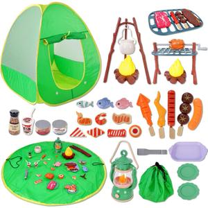 Camping Set Toys with Pop up Play Tent Indoor Outdoor Pretend Camping Playset for Toddlers Kids Boys Girls 3-5 Years Old
