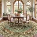 RELEANY Washable Area Rug, Round 8ft, Brick/Brown/Green