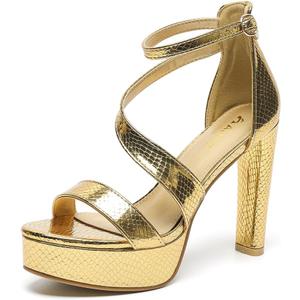 Amoji Women's Block Heels 4 Inch Platform Ankle Strap Lady Heeled Sandals FZ325, Size 8