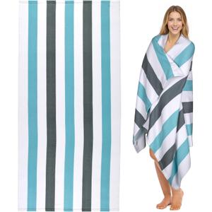 cabanana Large Oversized Beach Towel - Microfiber Sand Free 35 x 70 Inch Quick Dry Lightweight Pool Towel for Adults, Thin Striped Swim Towel (Quarry
