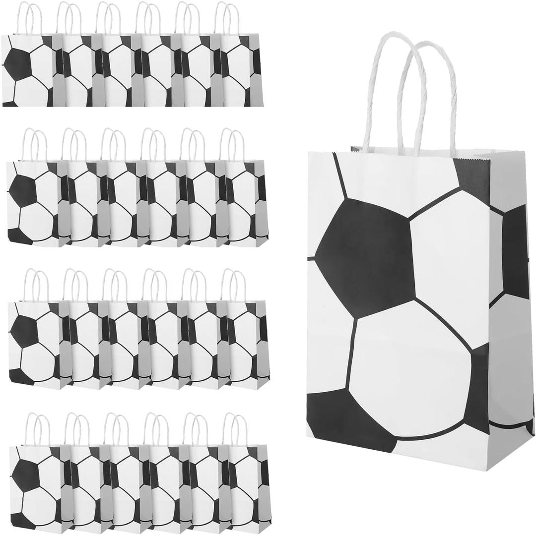 Hcirjhie Soccer Party Favor Bags,24 Pcs Soccer Themed Party Gift Bags with Handles, Paper Gift Bags Soccer Goodie Bags Treat Candy Bags for Adults Soccer Party Supplies