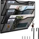 Wall File Organizer, 3 Tire Hanging File Folder Mail Organizer, Vertical Mesh Metal Door/Wall Mount Hanging File Holder, Paper Document Magazine Rack with Hooks for Home Office Black