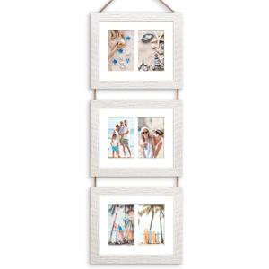 8x10 Hanging Picture Frames with 6 Openings 4x6 Pictures, HD Real Glass 8x10 Wall Hanging Collage frames with Mat, Hemp Rope Multiple Photo Frames for Wall Decor (White, 1 Pack)