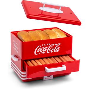 Nostalgia Extra Large Diner-Style Coca-Cola Hot Dog Steamer and Bun Warmer, 24 Hot Dog and 12 Bun Capacity, Steam Bratwursts, Sausages, Vegetables, Fish, Dumplings, Red
