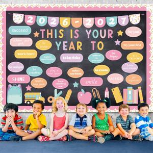 3 x Fuyoooo Pastel This is Your Year Bulletin Board Set Welcome Back to School Bulletin Board Cutouts Motivational Classroom Decoration for Classroom Chalkboard Inspirational Office Supplies
