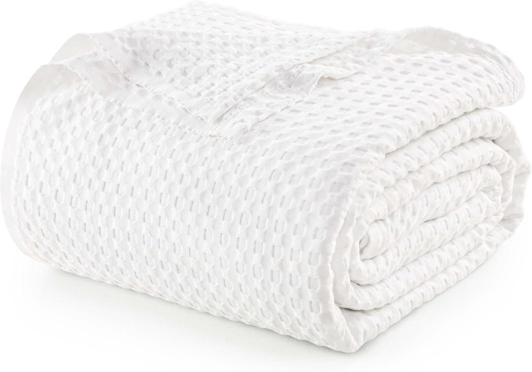 Utopia Bedding White 100% Cotton Waffle Blanket 300 GSM [Queen - 90x90 Inch] Soft Lightweight Breathable Bed Blanket for All Season