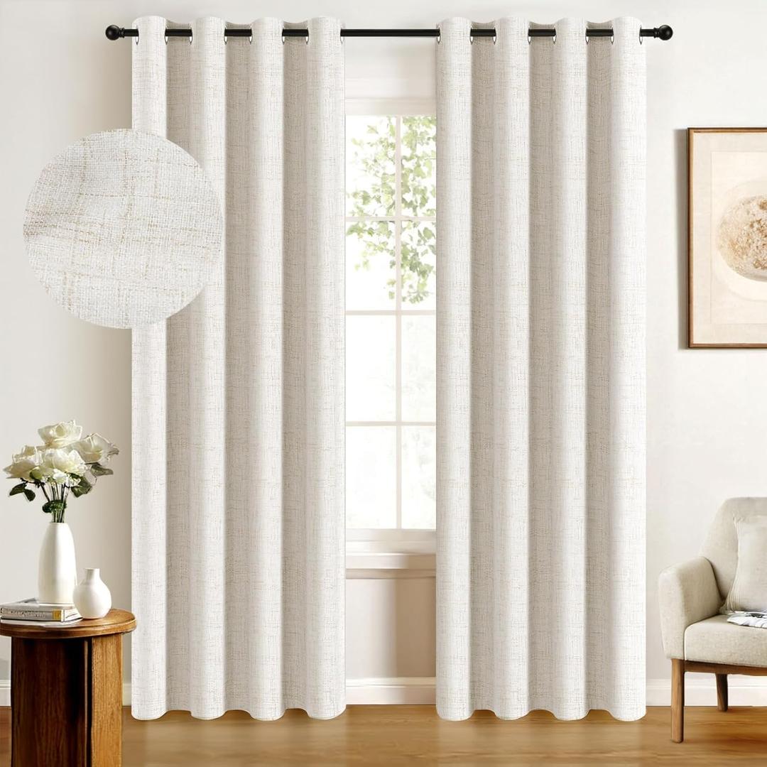 100% Blackout Curtains 63 Inch Length Linen Textured Blackout Curtains for Bedroom Grommet Curtains for Living Room Window Treatment Curtain Drapes(50"W x 63"L, 2 Panels, Beige)