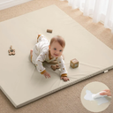 Blissful Diary Vegan Leather Baby Play Mat, 50x50 Thick Foam Cushioned & Waterproof Playpen Mat for Infants and Toddlers, Stylish and Just Wipe-Clean Playmat for Baby Play on Floor, Beige