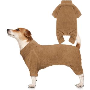 Fuzzy Dog Pajamas Turtleneck Dog Clothes Warm Soft Cozy Lightweight Dog Pjs Dog Sweaters for Large Dogs(Coffee-L)