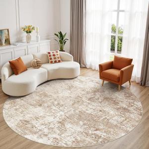 6ft Round Area Rug - 6X6 Abstract Washable Large Soft Foldable Non Slip Rug Neutral Modern Low Pile Carpet for Living Room Bedroom Nursery Dining Room Farmhouse Home Office Indoor - Brown