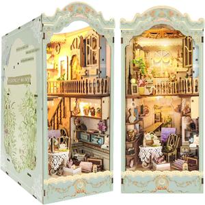 CRIOLPO Book Nook Kit - DIY Doll House Booknook, Book Nook Miniature Kit for Bookshelf Insert Decor Craft for Adult Teen Halloween, 3D Wooden Puzzle Bookends with Sensor Led Light