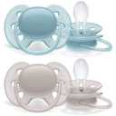 Philips AVENT Ultra Soft Pacifier, 6-18 months, Blue and Grey, 2 Pack