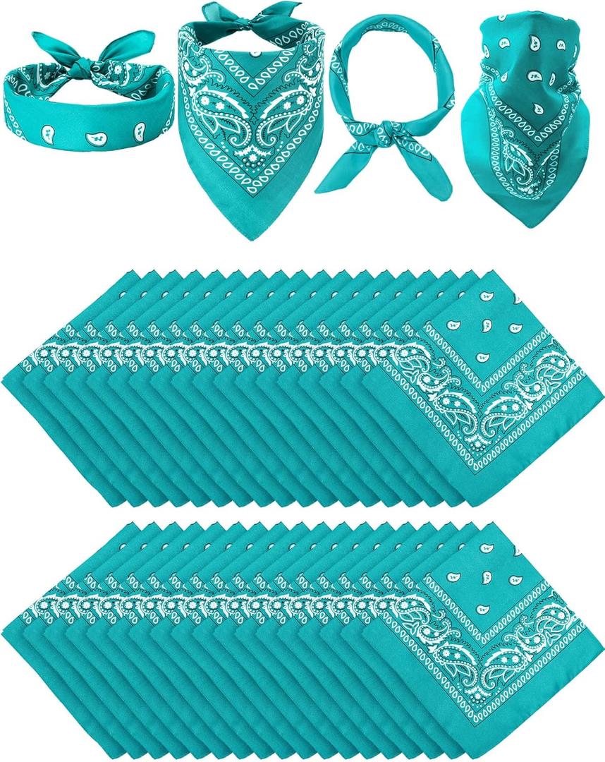 Unittype 36 Pieces Paisley Bandana Novelty Headband Square Scarf Cowboy Bandanas for Halloween Party Costume (Teal Color) Unittype 36 Pieces Paisley Bandana Novelty Headband Square Scarf Cowboy Bandanas for Halloween Party Costume (Teal Color)