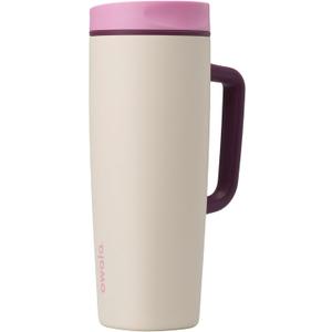 Owala SmoothSip Slider Stainless Steel Insulated Travel Mug, 100% Leak Proof, For Hot and Cold Drinks, Travel Friendly with Sliding Lock Lid, 24 oz, BPA Free, Leak Proof, Pink/Tan (Daybreak)