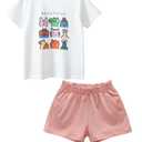 KADY Toddler Girl Cotton Summer Short Sleeve T-Shirt and Shorts Set (WhitePink2, 4T)