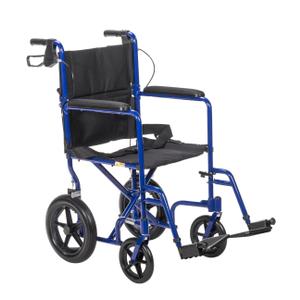 Drive Medical Lightweight Expedition Folding Transport Wheelchair with Hand Brakes - Portable Support - Large Rear Wheels - Compact Folding - Comfortable Design - Blue