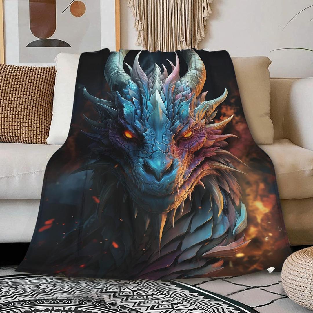 Ultra Soft Flannel Fleece Throw Blanket Dragon All Season Warm and Cozy Quilt Blanket for Bed Sofa Couch 60"X50"for Teens