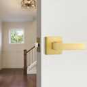 EHOMEWARE 6 Pack Keyless Door Handle Set Passage Door Lever for Hall and Closet, Satin Brass Finish