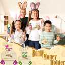 4 x Easter Bunny Money Holder for Cash Gift,Cards Holder Basket Tag,Stuffers for Toddler,Kids,Teens,Gifts for Baby Boy,Girl,Grandchildren,Easter Basket Decorations(Pink)