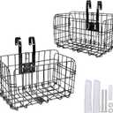 2 Pack Rear Bike Basket Folding Front Bike Basket Rust Proof Wire Mesh Bicycle Basket Mountain Bike Frame Basket Fold-Up Bike Cargo Rack