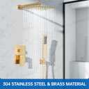 Hawkrown 8 Inch Luxury Rain Shower Faucet Set, Brushed Gold Shower System with Rainfall Shower Head and Handheld Spray, SUS304 Stainless Steel and Solid Brass Wall Mounted Shower Valve Trim Kit