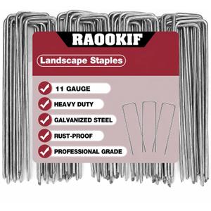 RAOOKIF 12 Inch Galvanized Garden Landscape Staples, 20/50/100/200Pcs Garden Metal Stakes, 11 Gauge Heavy Duty Ground Stakes for Decoration, Fence and Lawn Use, Fabric Pins