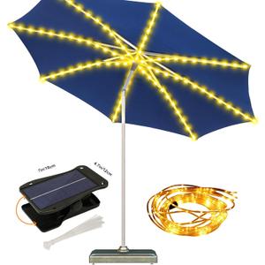 ZNYCYE Patio Umbrella Solar Lights with 8 Lighting Modes - Upgraded Larger Solar Panel Clip 5V 152 LEDs Umbrella Lights Outdoor Waterproof for Patio Beach Tent Camping Garden Decor, Warm White