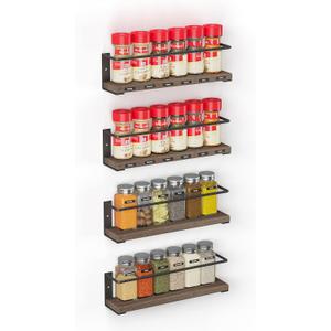 SpaceAid Spice Rack Organizer for Cabinet Door or Wall Mount (4 Pack) with 415 Spice Labels - Wood Hanging Seasoning Shelf for Cupboard Pantry or over the Stove