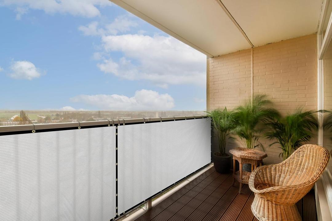 ColourTree 3' x 10' White Balcony Privacy Screen - Apartment Porch Railing Patio Fence Windscreen Fabric Cloth - Commercial Grade 170 GSM