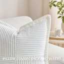 2 x HAUSSY 2 Pack Pillow Covers 20x20 Inch, Corduroy Decorative Throw Pillows Soft Boho Striped Solid Couch Cushion Covers Home Decor Modern Pillow Cases for Living Room Sofa Bed, White (Covers Only)