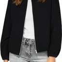 kipfall Womens Wool Blend Bomber Jackets Fall Winter Cropped Zip Up Coat Hoodless Outwear with Pockets (Black)